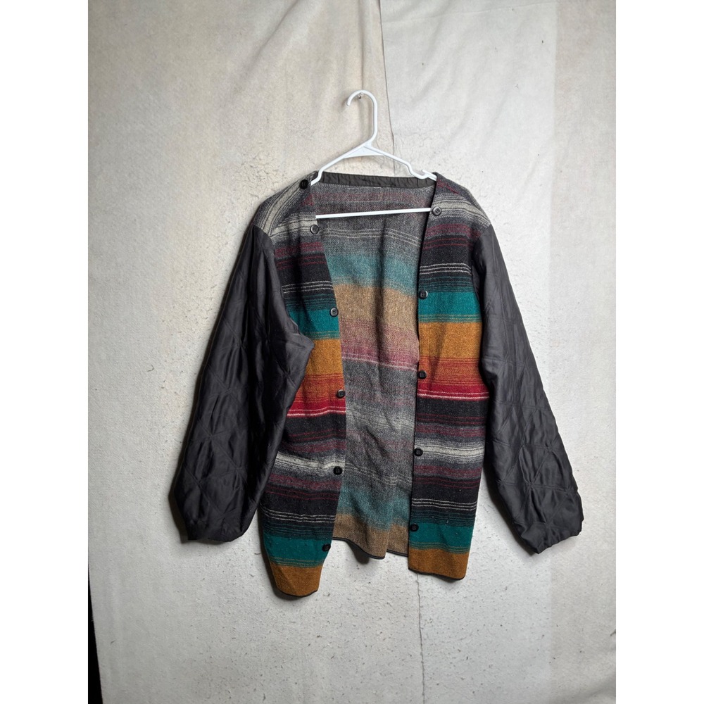 Vintage LL Bean Mens Large Long Wool Blend Stripe Quilted Sleeve Liner Jacket